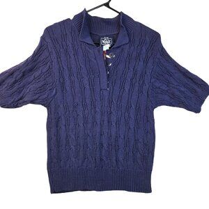 Woolrich Small Cable Knit Navy Button Down Polo Sweater USA Retro 80s Deadstock
